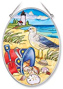 A Day at the Beach Medium Oval Stained Glass