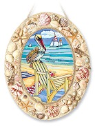 Pelican's Perch Seascape Large Oval Stained Glass Suncatcher