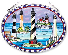 Lighthouse Collage Large Oval Stained Glass