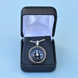 Thin Bezel Stainless Steel Working Compass Pendant with Chain in Hinged Gift Box
