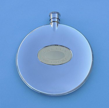 Front View of Grants of Dalvey Classic Stainless Steel Flask with Stainless Gold Badge