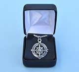 Silver Plated Tibetan Compass Rose Pendant and Optional Stainless Steel Box Chain in Hinged Gift Box