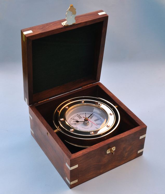 Stanley London Solid Brass Gimbaled Boxed Clock with Quartz Movement