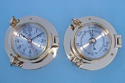 Medium Size Solid Brass Ship's Clock and Barometer