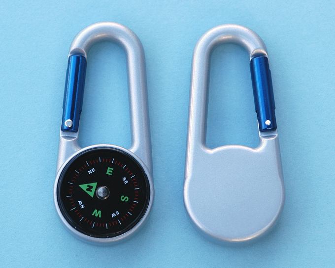 Aluminum Liquid Damped Carabiner Compass (Two compasses shown, front and back. Compasses sold individually.)