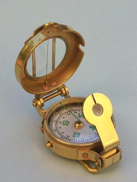 Polished Brass Engineering Lensatic Compass.