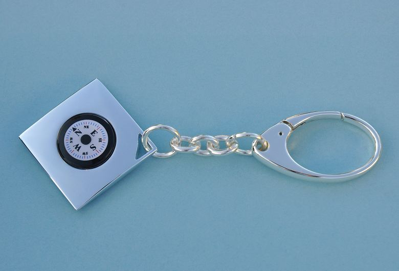 Silver Plated Key Chain Compass