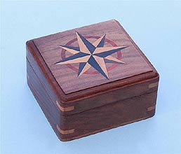 Large Hardwood Case with Hand Inlaid Compass Rose