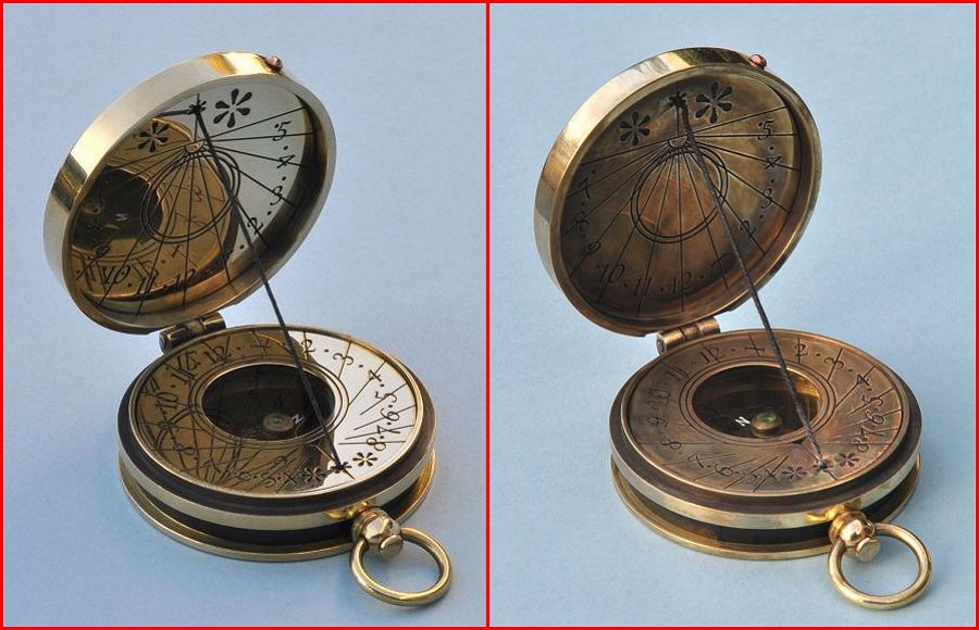 Pocket Sundial Compass with Cord Gnomon